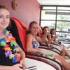 Fun group pedicure for these ladies celebrating their trip to Hawaii together. Sparkling cider and flower leis as they enjoy a relaxing pedicure with Hawaiian flowers painted on their toes.
